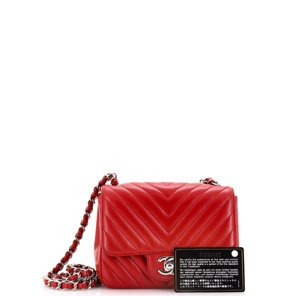 Chanel Square Classic Single Flap Bag Chevron Caviar Mini