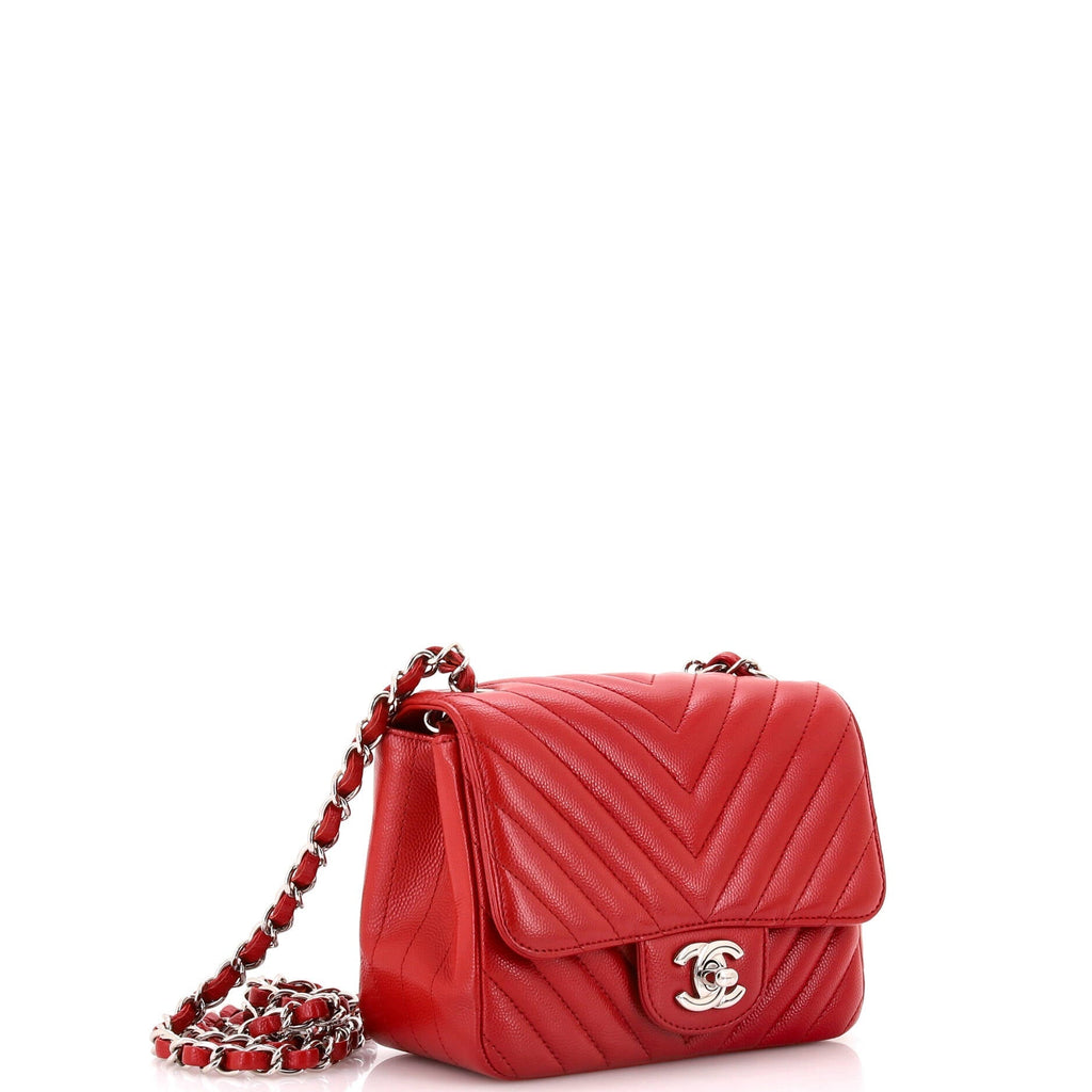 Chanel Square Classic Single Flap Bag Chevron Caviar Mini