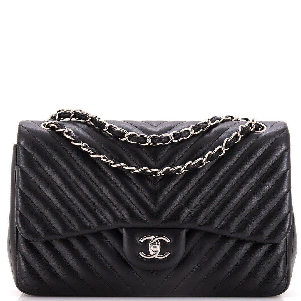 Chanel Classic Double Flap Bag Chevron Lambskin Jumbo