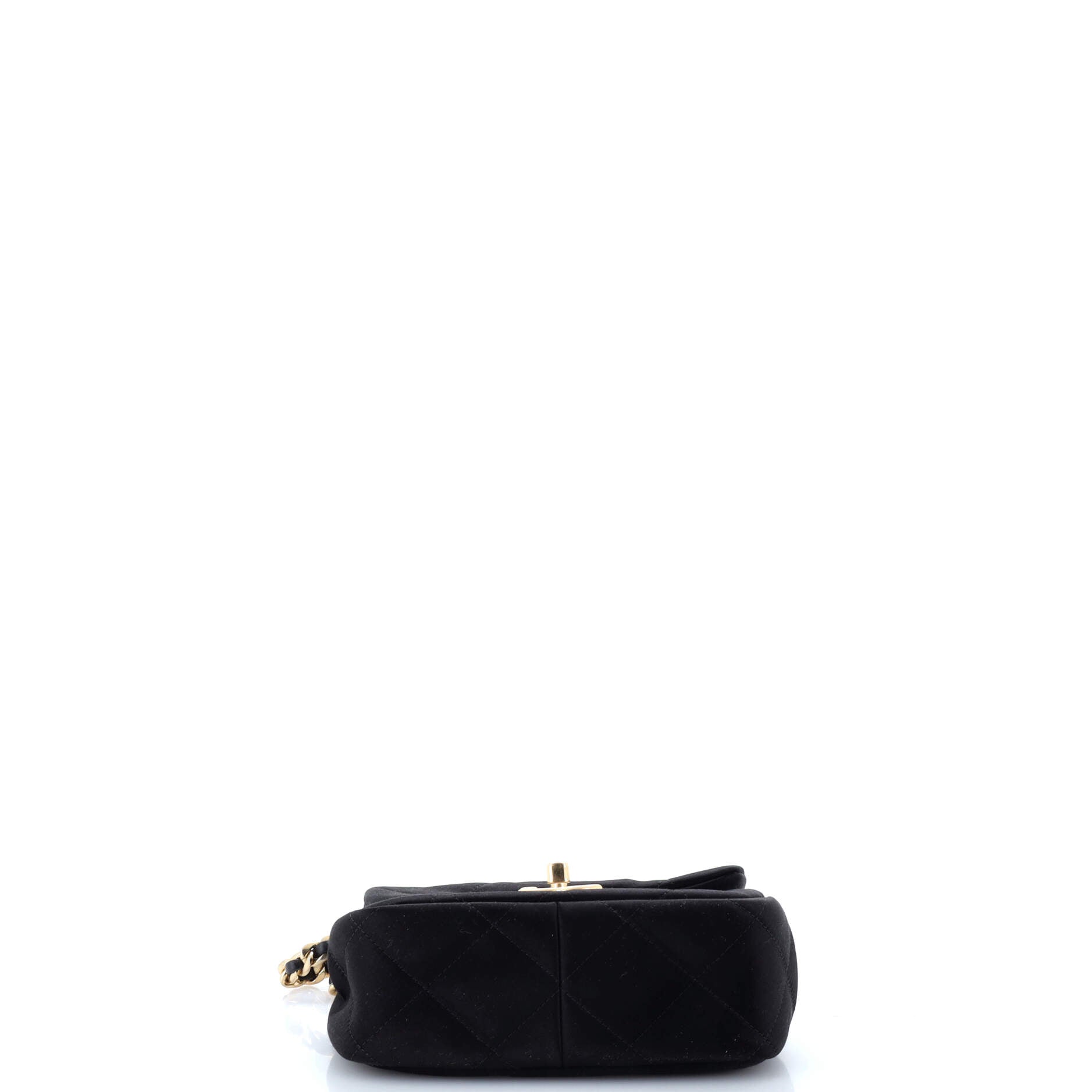Chanel Oval Logo Chain Handle Flap Bag Quilted Satin with Crystals Mini
