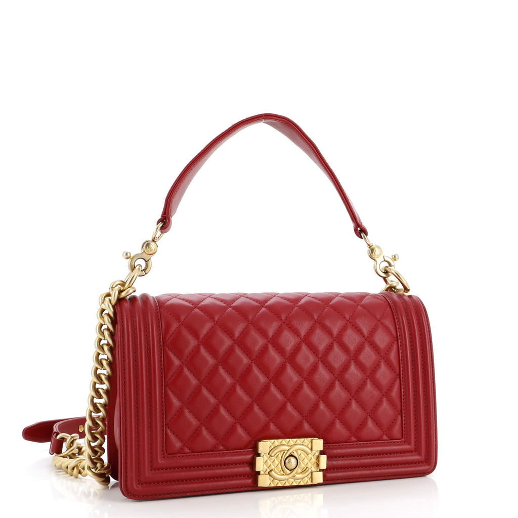 Chanel Logo Top Handle Boy Flap Bag Quilted Calfskin Old Medium