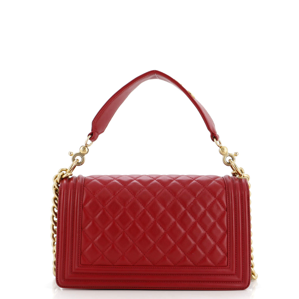Chanel Logo Top Handle Boy Flap Bag Quilted Calfskin Old Medium