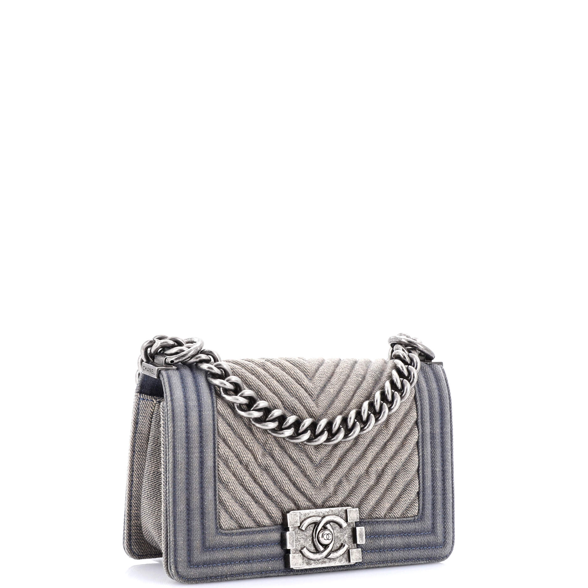 Chanel Boy Flap Bag Chevron Denim Small