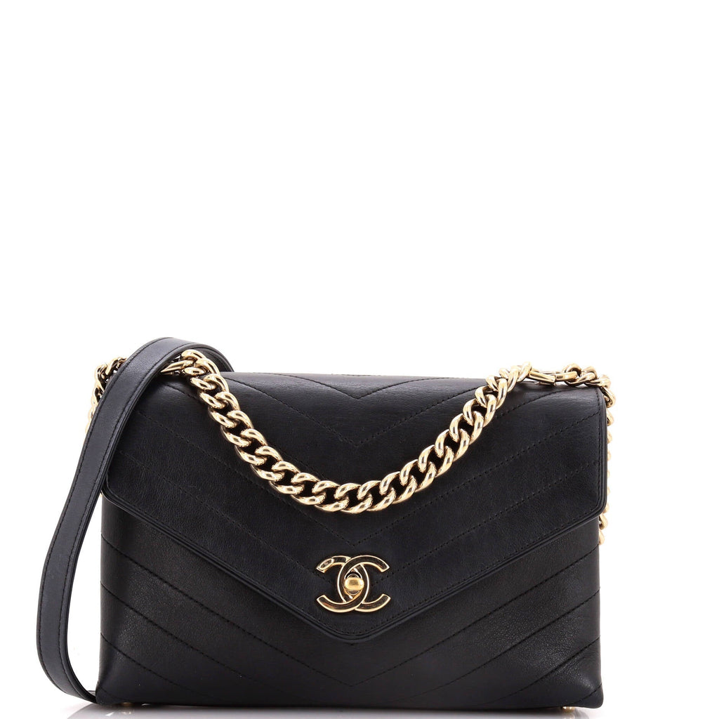 Chanel Coco Chevron Flap Bag Stitched Calfskin Small