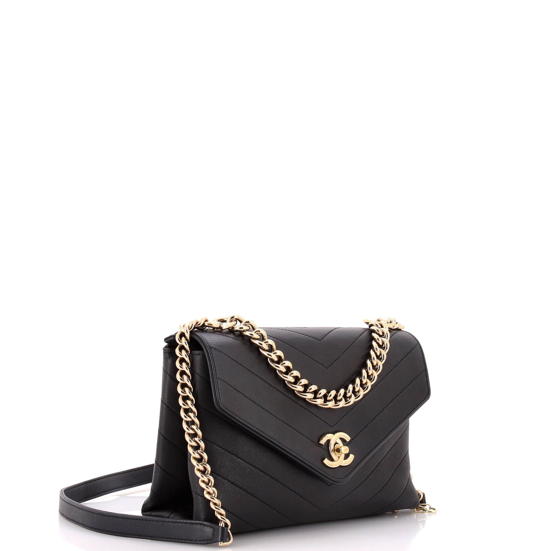 Chanel Coco Chevron Flap Bag Stitched Calfskin Small