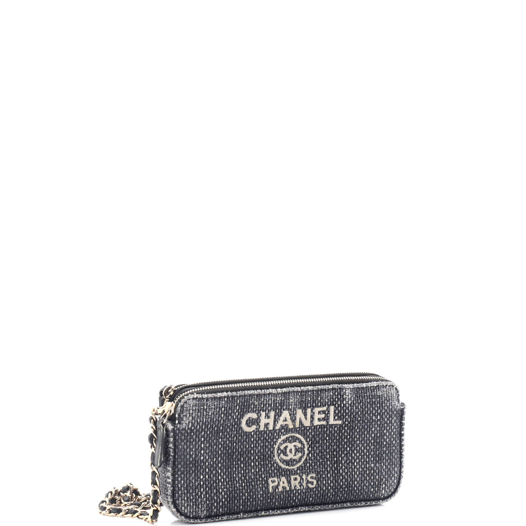 Chanel Deauville Double Zip Clutch with Chain Raffia