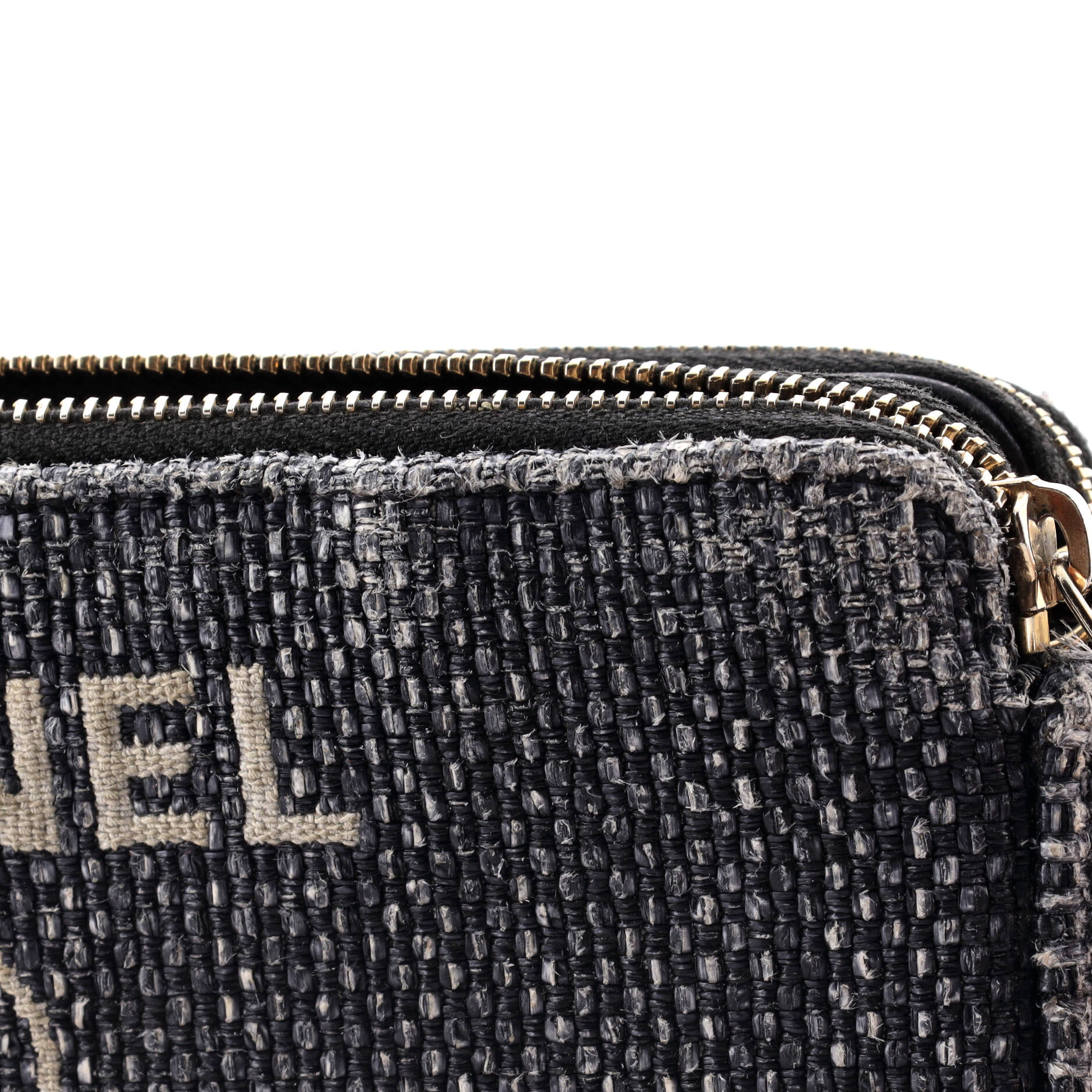 Chanel Deauville Double Zip Clutch with Chain Raffia