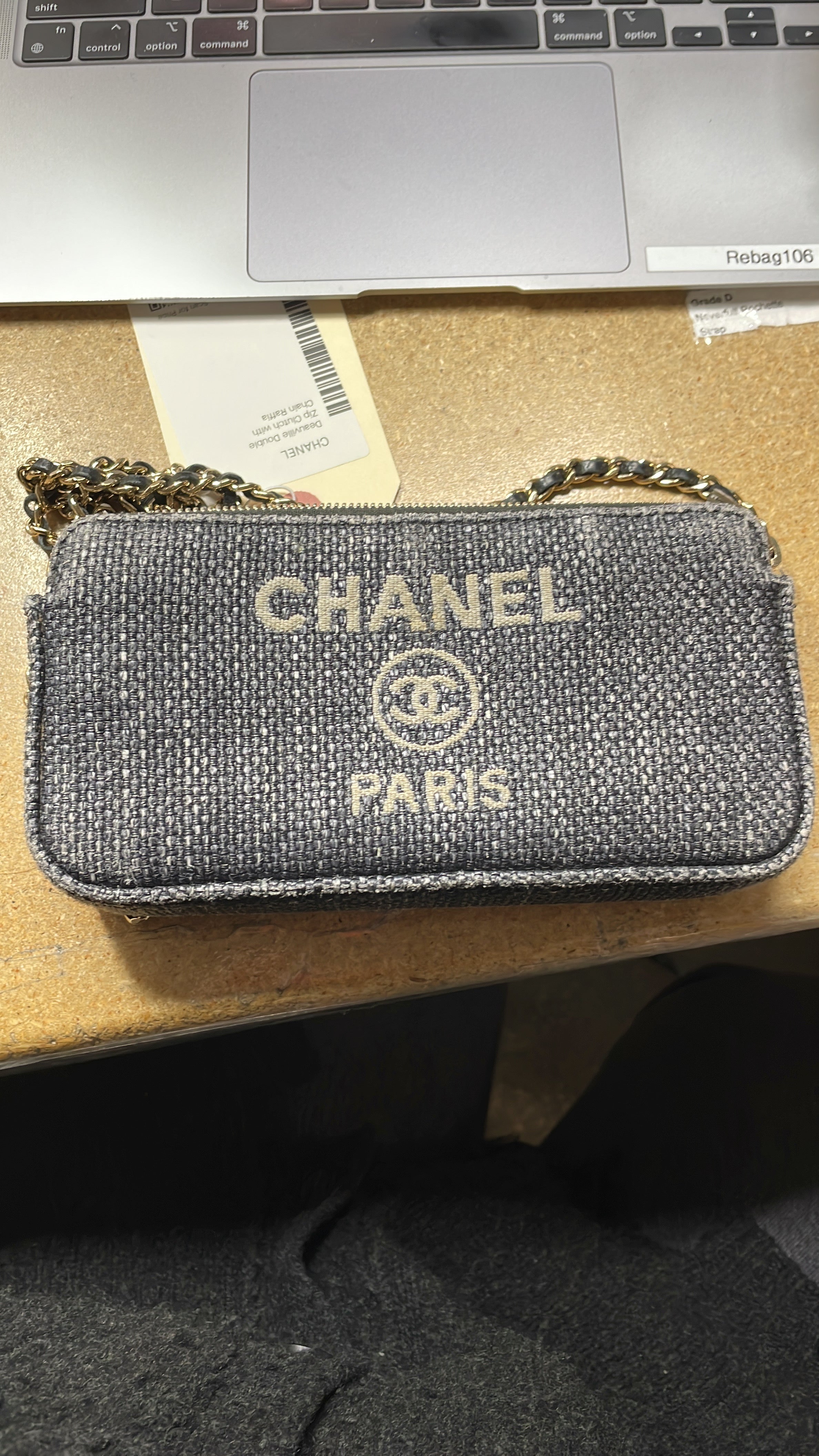 Chanel Deauville Double Zip Clutch with Chain Raffia