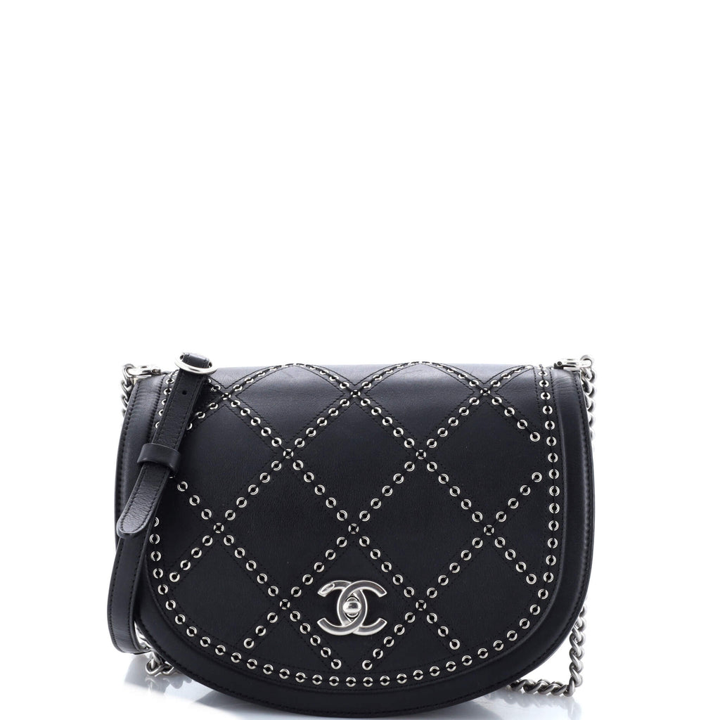 Chanel Coco Eyelets Round Flap Bag Quilted Calfskin Small