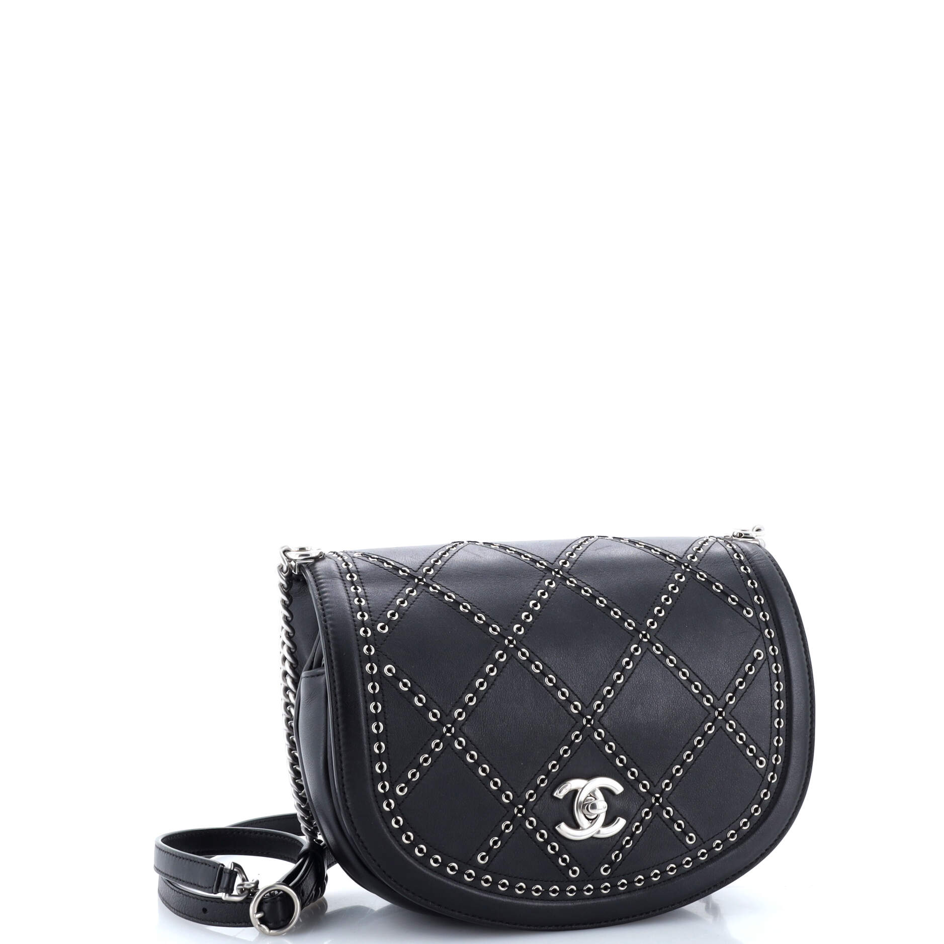 Chanel Coco Eyelets Round Flap Bag Quilted Calfskin Small