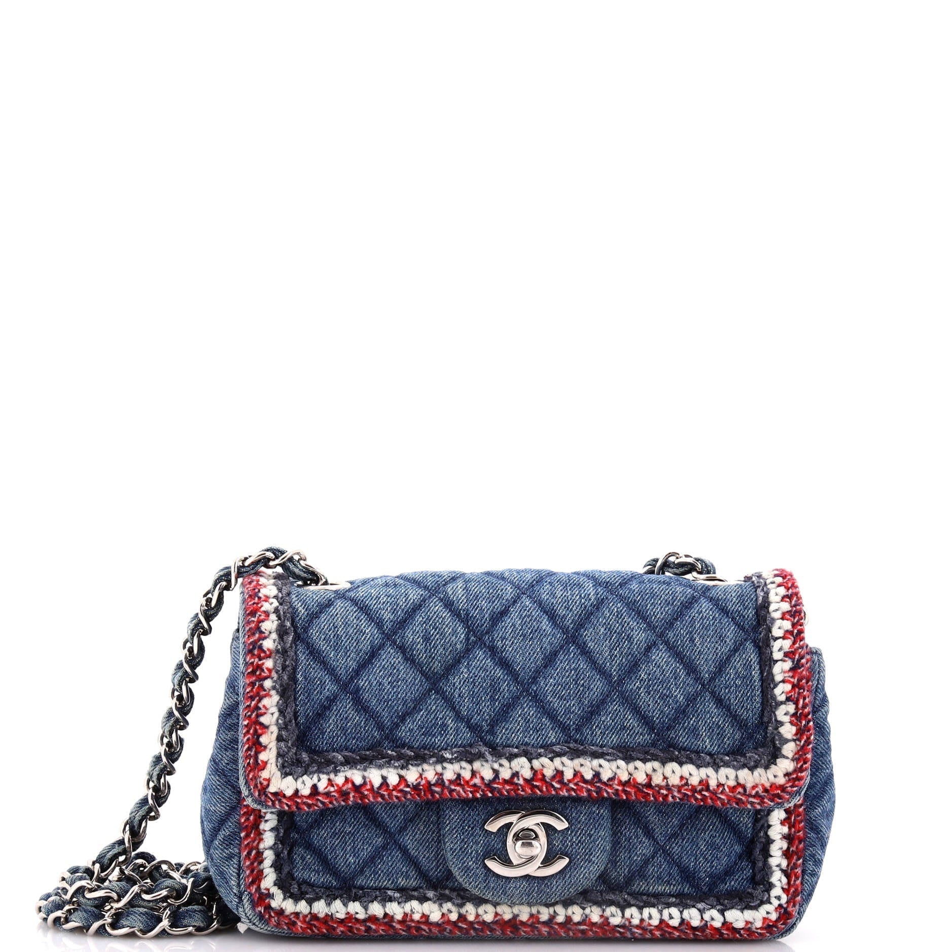 Chanel Classic Single Flap Bag Quilted Denim with Tweed Mini