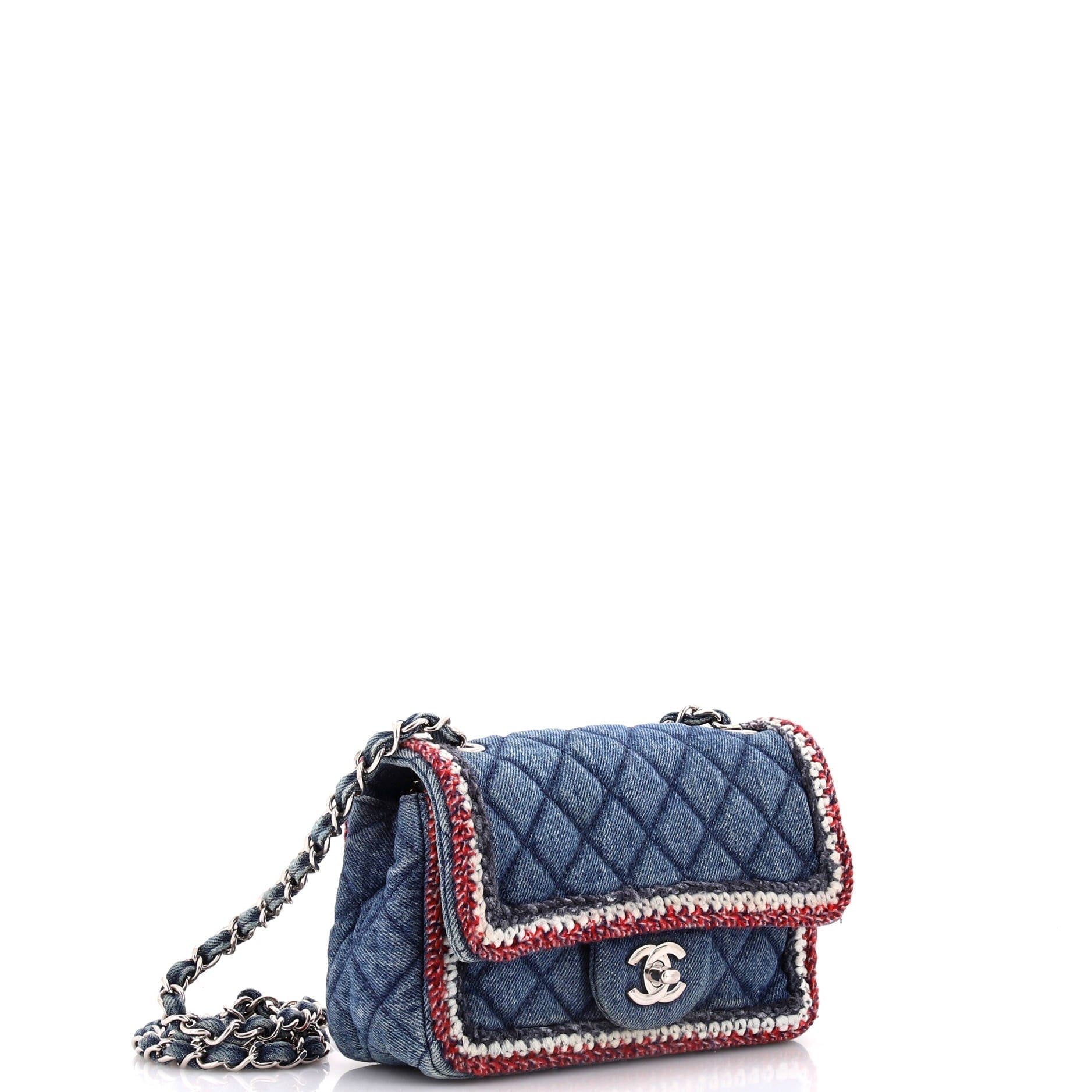 Chanel Classic Single Flap Bag Quilted Denim with Tweed Mini