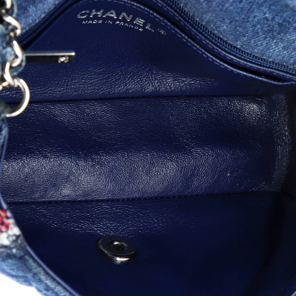Chanel Classic Single Flap Bag Quilted Denim with Tweed Mini