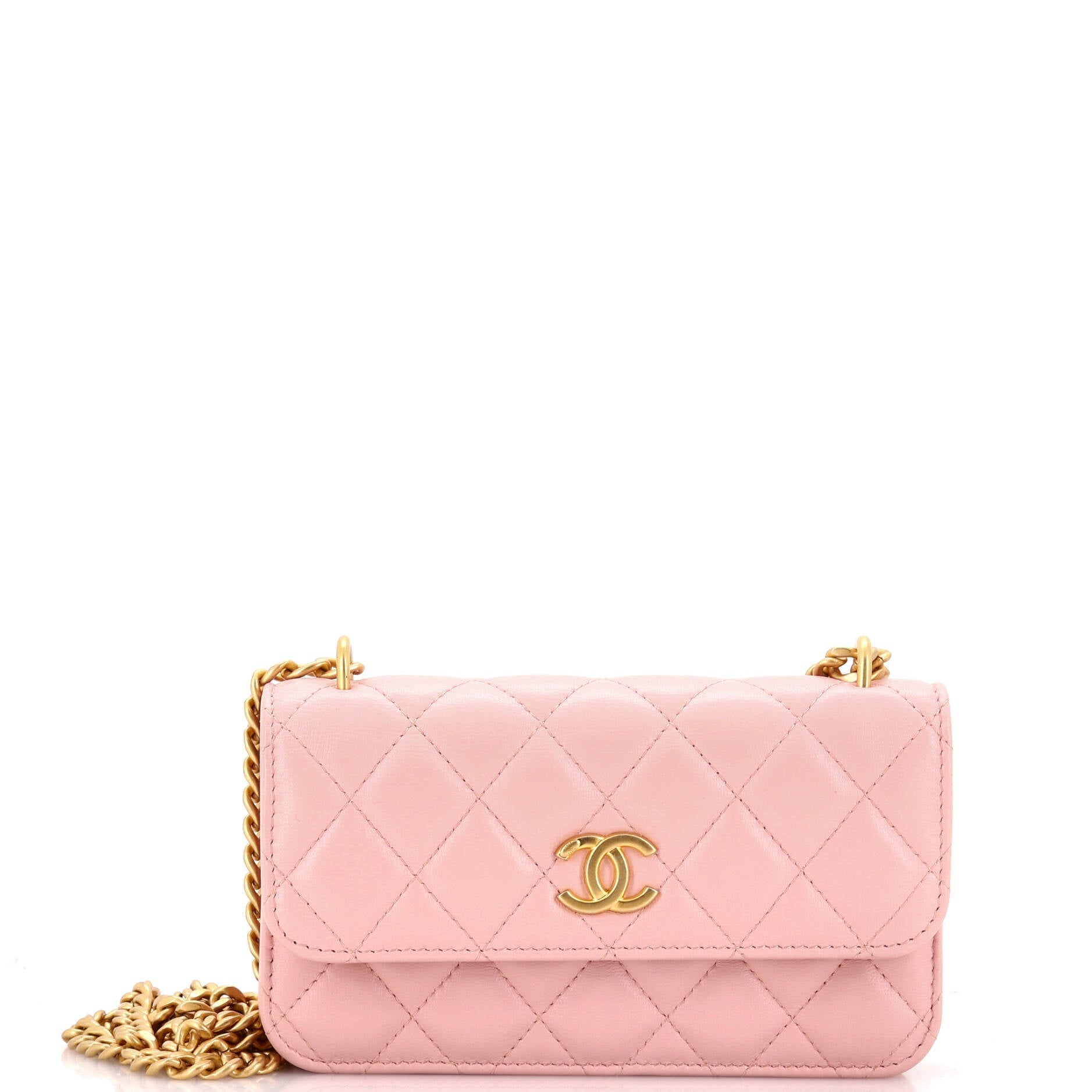 Chanel Sweet Camellia Flap Phone Holder with Chain Quilted Lambskin