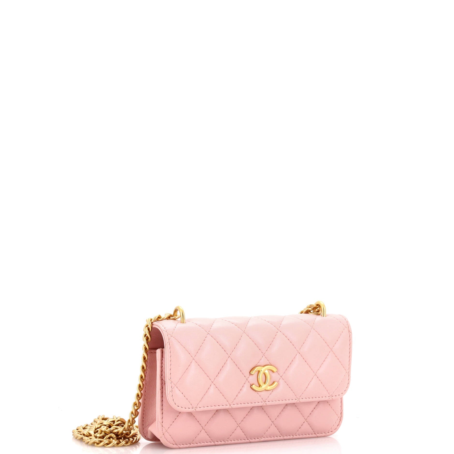 Chanel Sweet Camellia Flap Phone Holder with Chain Quilted Lambskin