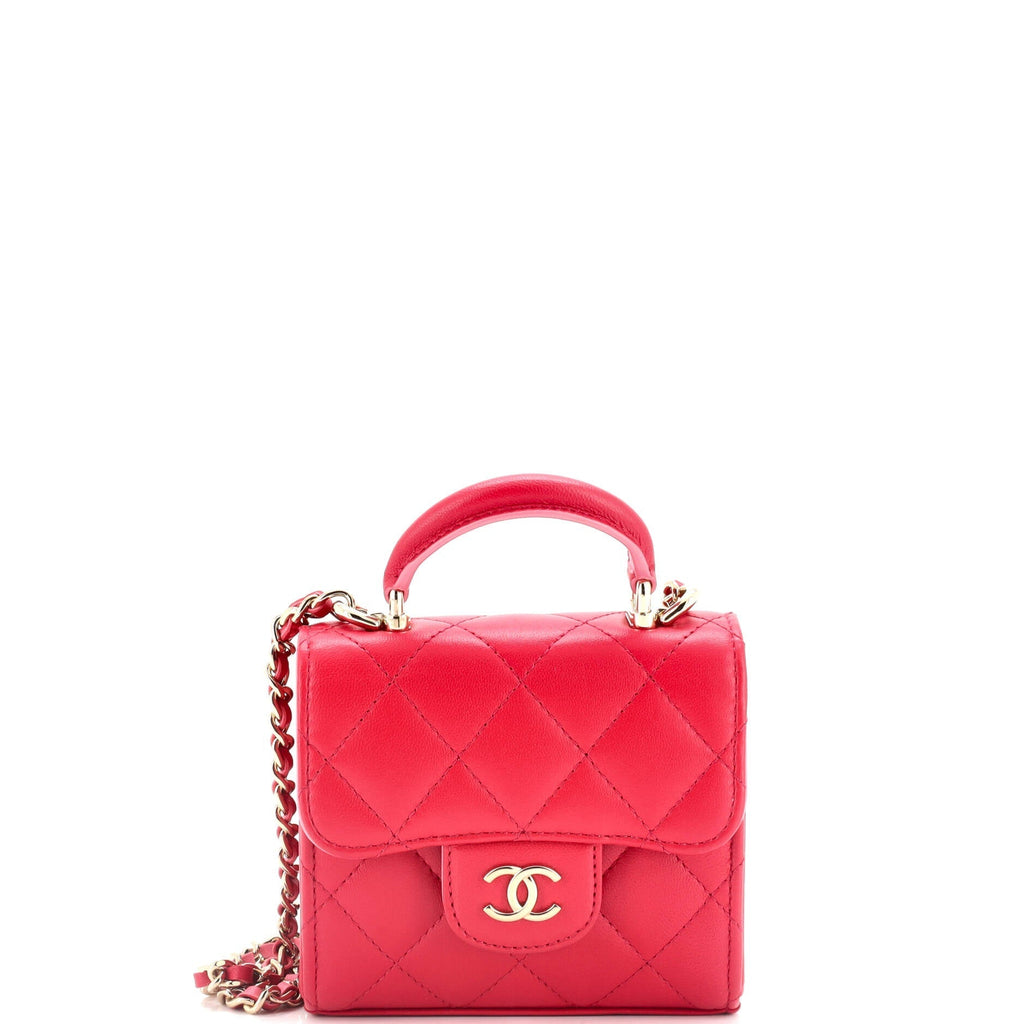 Chanel Square Classic Flap Top Handle Clutch with Chain Quilted Lambskin