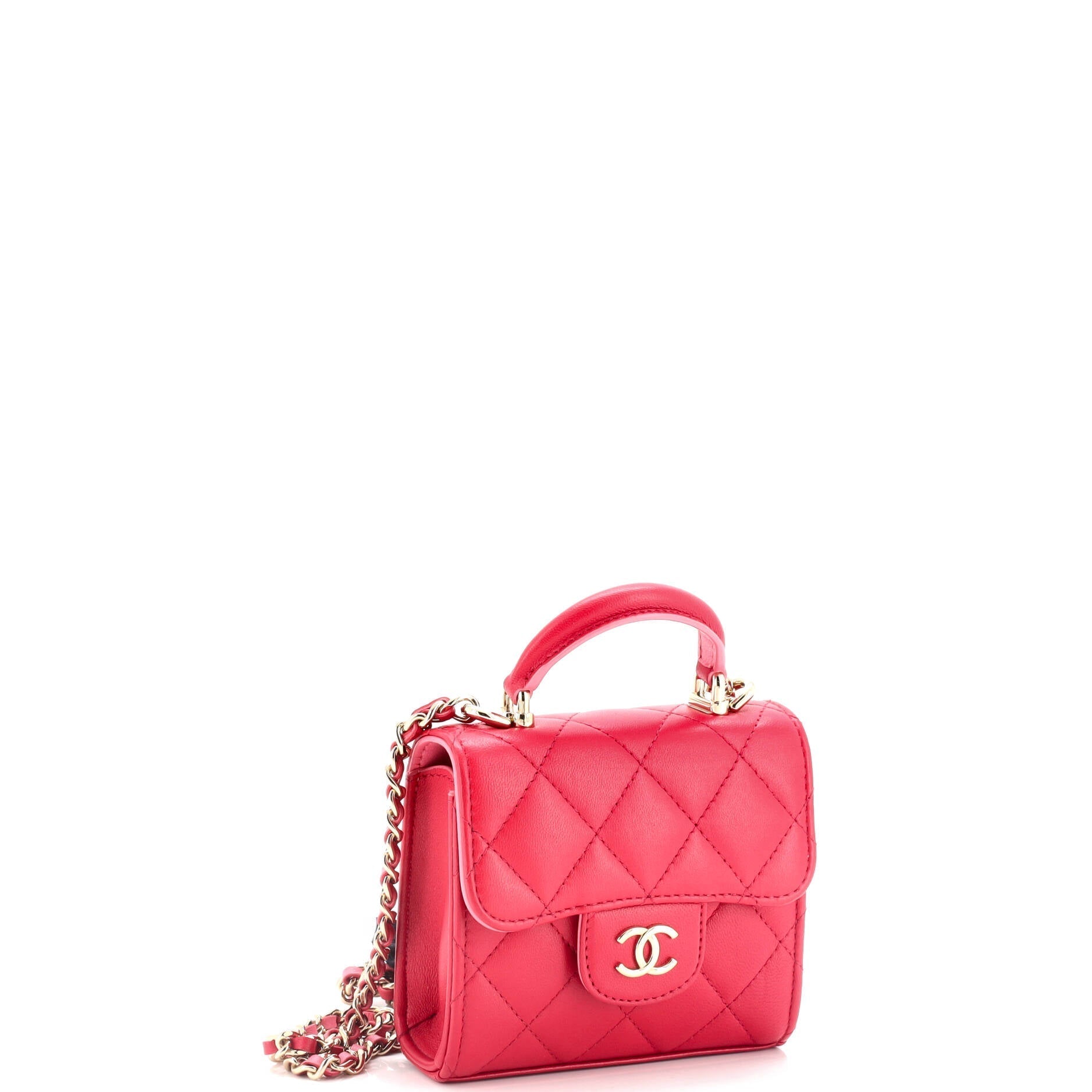 Chanel Square Classic Flap Top Handle Clutch with Chain Quilted Lambskin