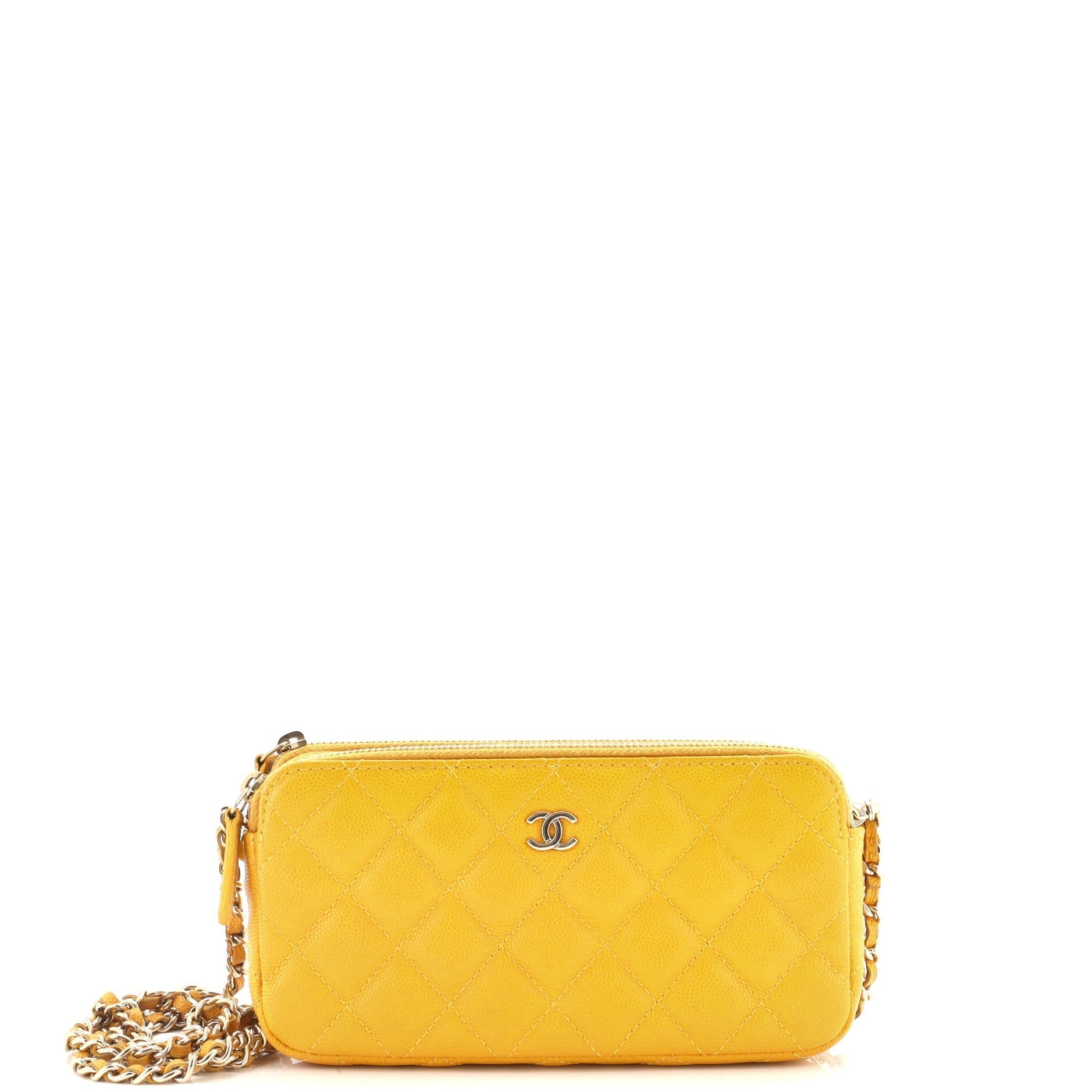 Chanel Double Zip Clutch with Chain Quilted Caviar