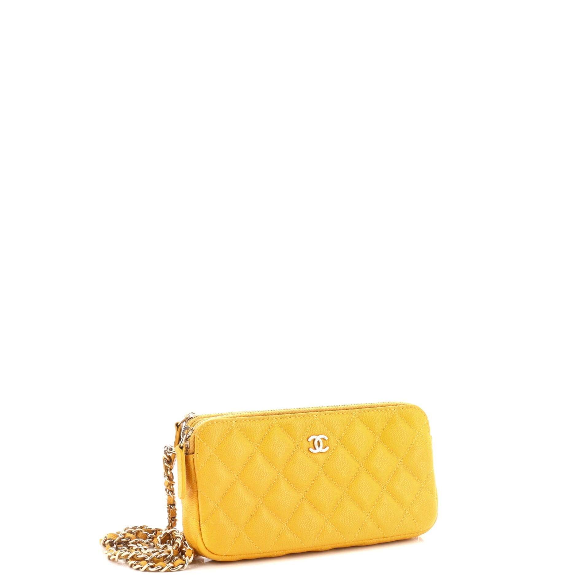 Chanel Double Zip Clutch with Chain Quilted Caviar
