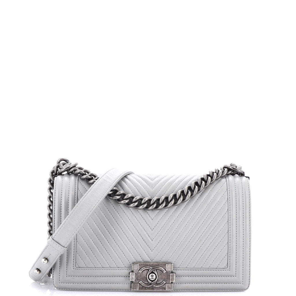 Chanel Boy Flap Bag Chevron Wrinkled Lambskin Old Medium