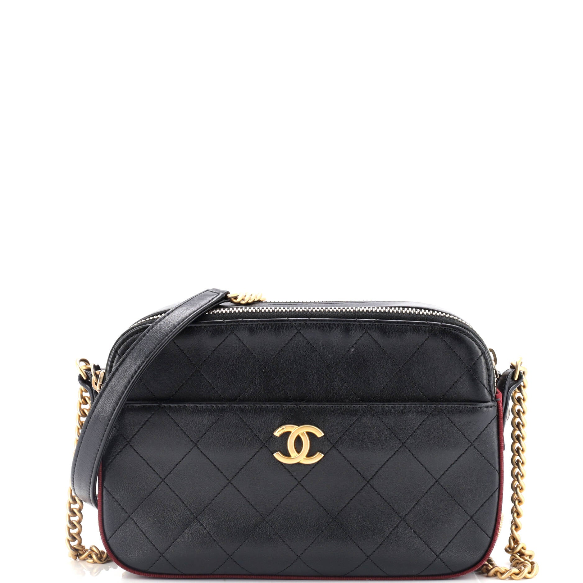 Chanel Button Up Camera Case Quilted Calfskin with Grosgrain Small