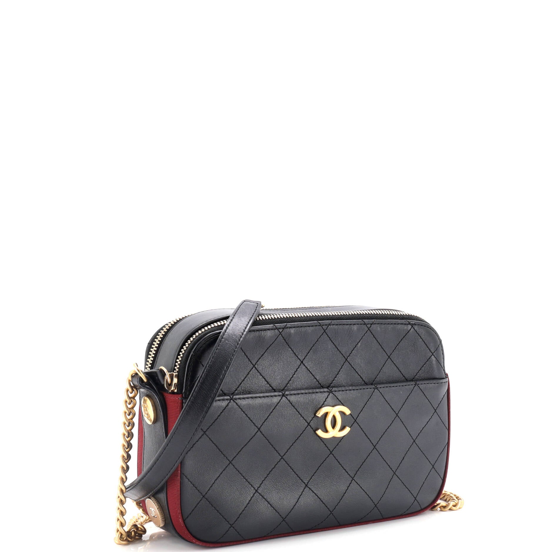 Chanel Button Up Camera Case Quilted Calfskin with Grosgrain Small