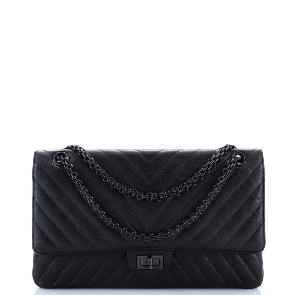 Chanel So Black Reissue 2.55 Flap Bag Chevron Sheepskin 226