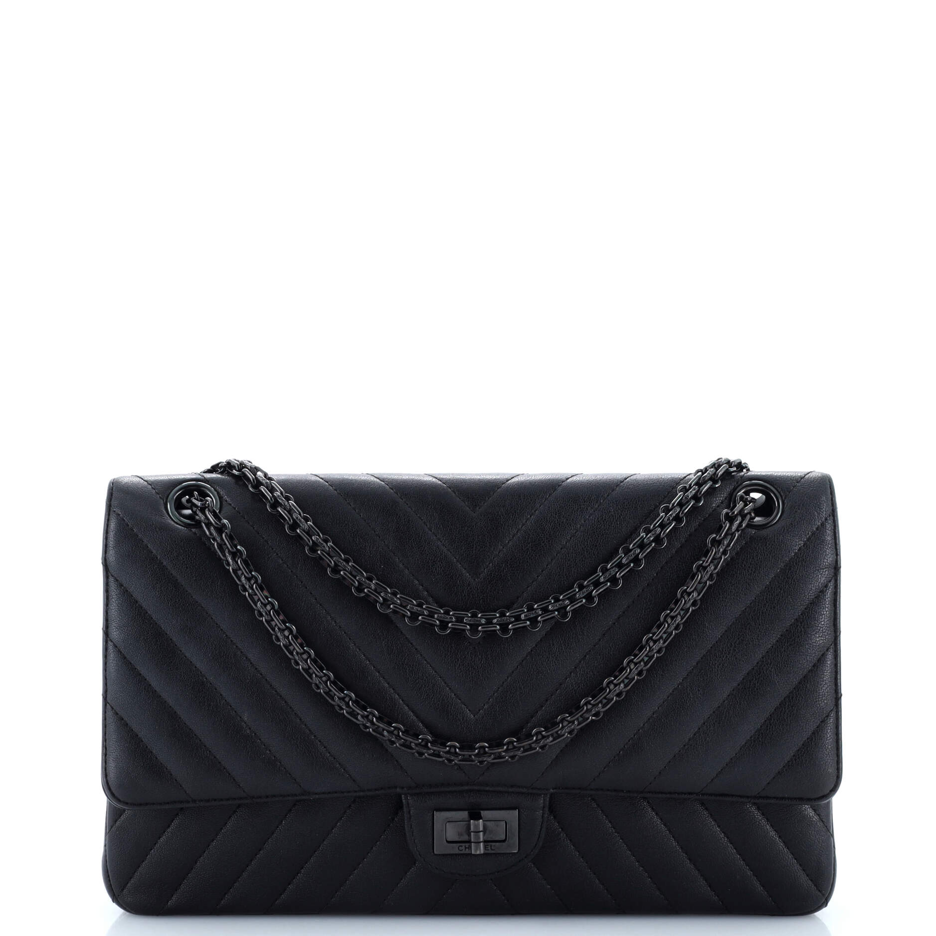 Chanel So Black Reissue 2.55 Flap Bag Chevron Sheepskin 226