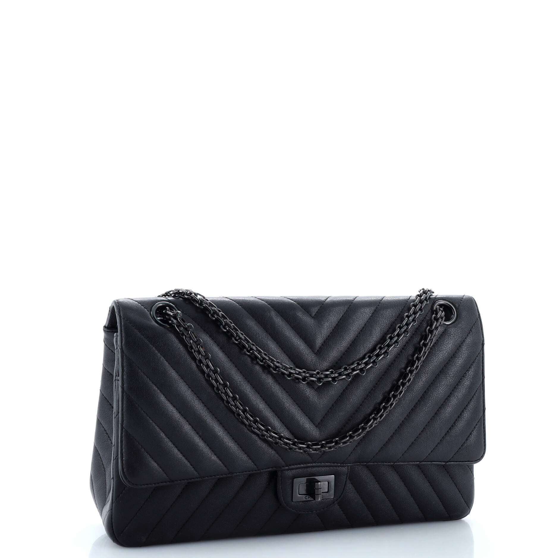 Chanel So Black Reissue 2.55 Flap Bag Chevron Sheepskin 226