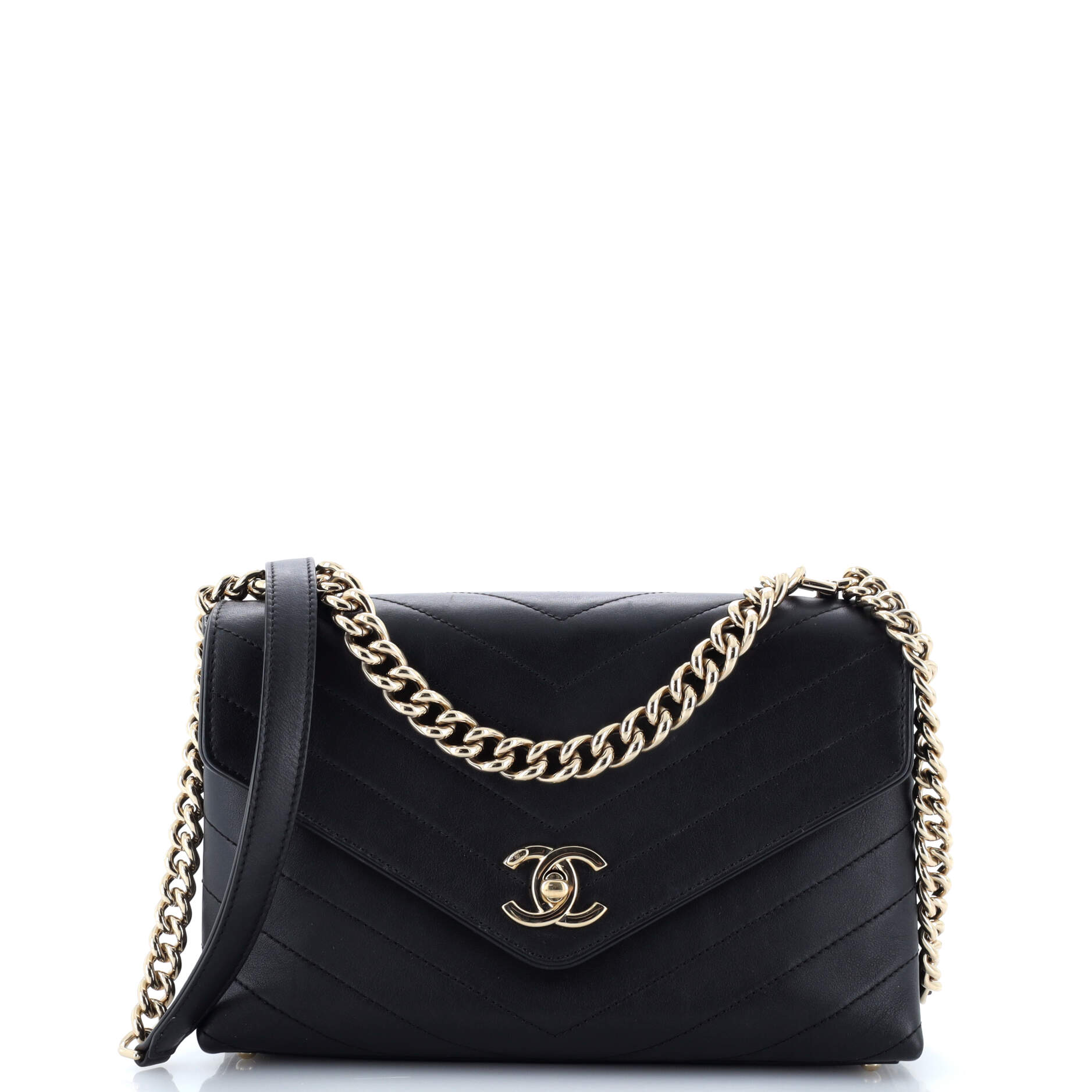 Chanel Coco Chevron Flap Bag Stitched Calfskin Small