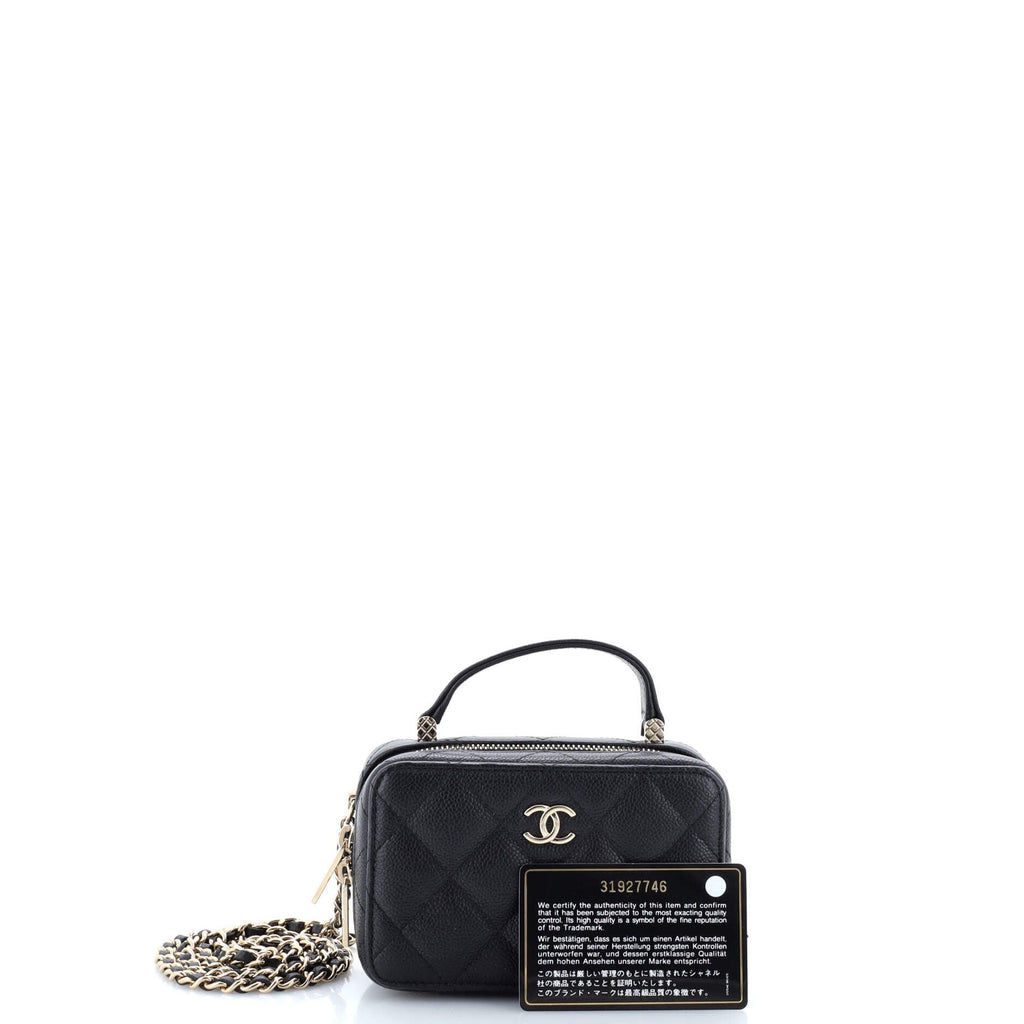Chanel CC Zip Around Top Handle Vanity Case with Chain Quilted Caviar Mini
