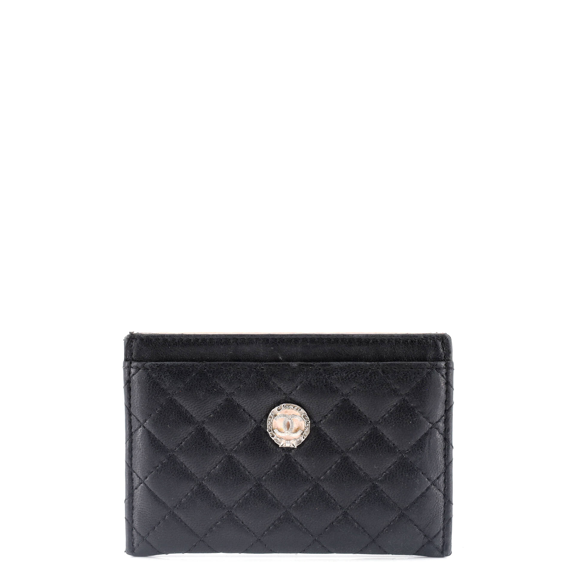 Chanel CC Bow Button Card Holder Micro Quilted Lambskin
