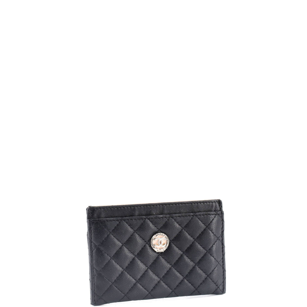 Chanel CC Bow Button Card Holder Micro Quilted Lambskin