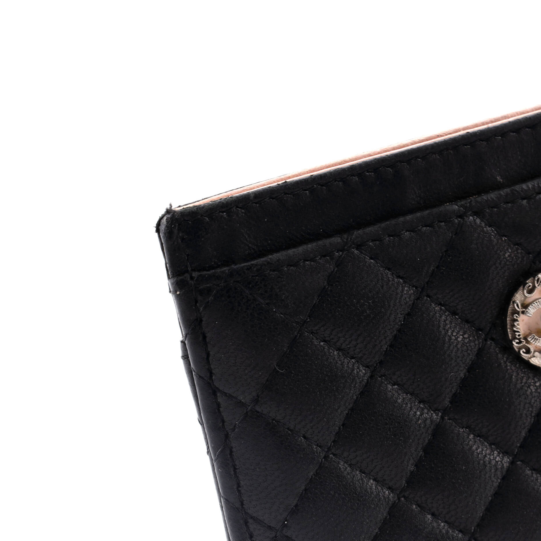 Chanel CC Bow Button Card Holder Micro Quilted Lambskin