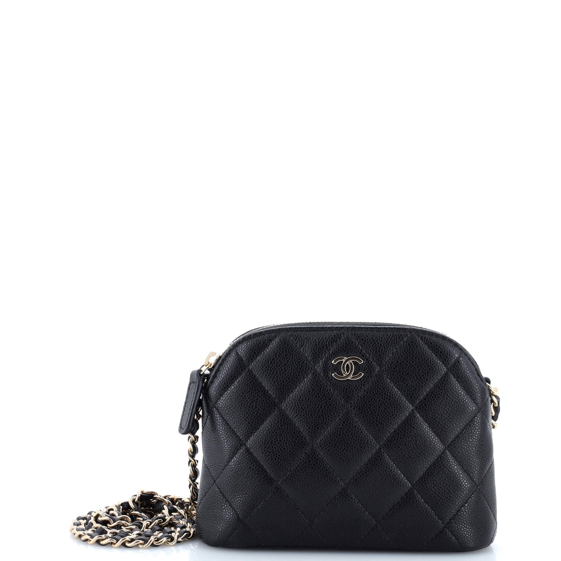 Chanel CC Dome Zip Clutch with Chain Quilted Caviar Mini