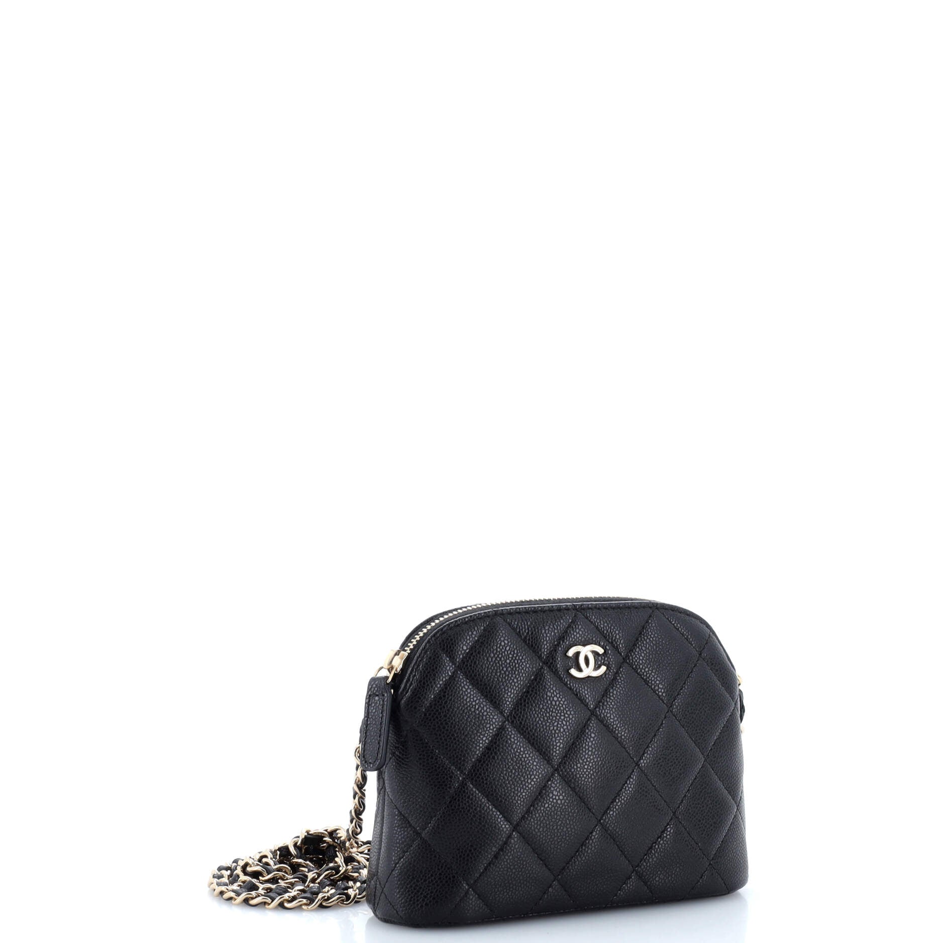 Chanel CC Dome Zip Clutch with Chain Quilted Caviar Mini