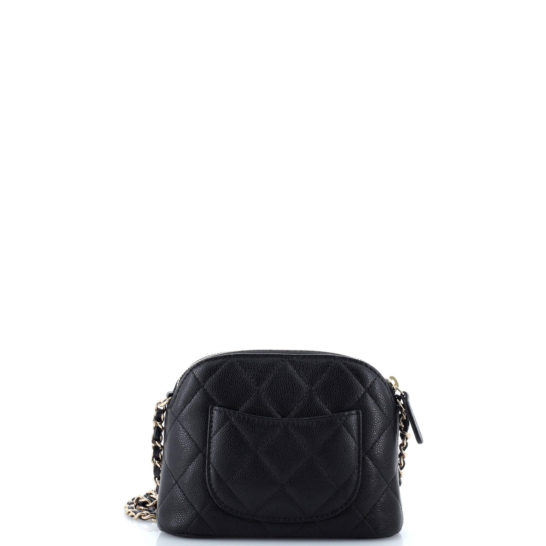 Chanel CC Dome Zip Clutch with Chain Quilted Caviar Mini