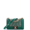 Chanel Boy Flap Bag Studded Chevron Calfskin with Tweed Small