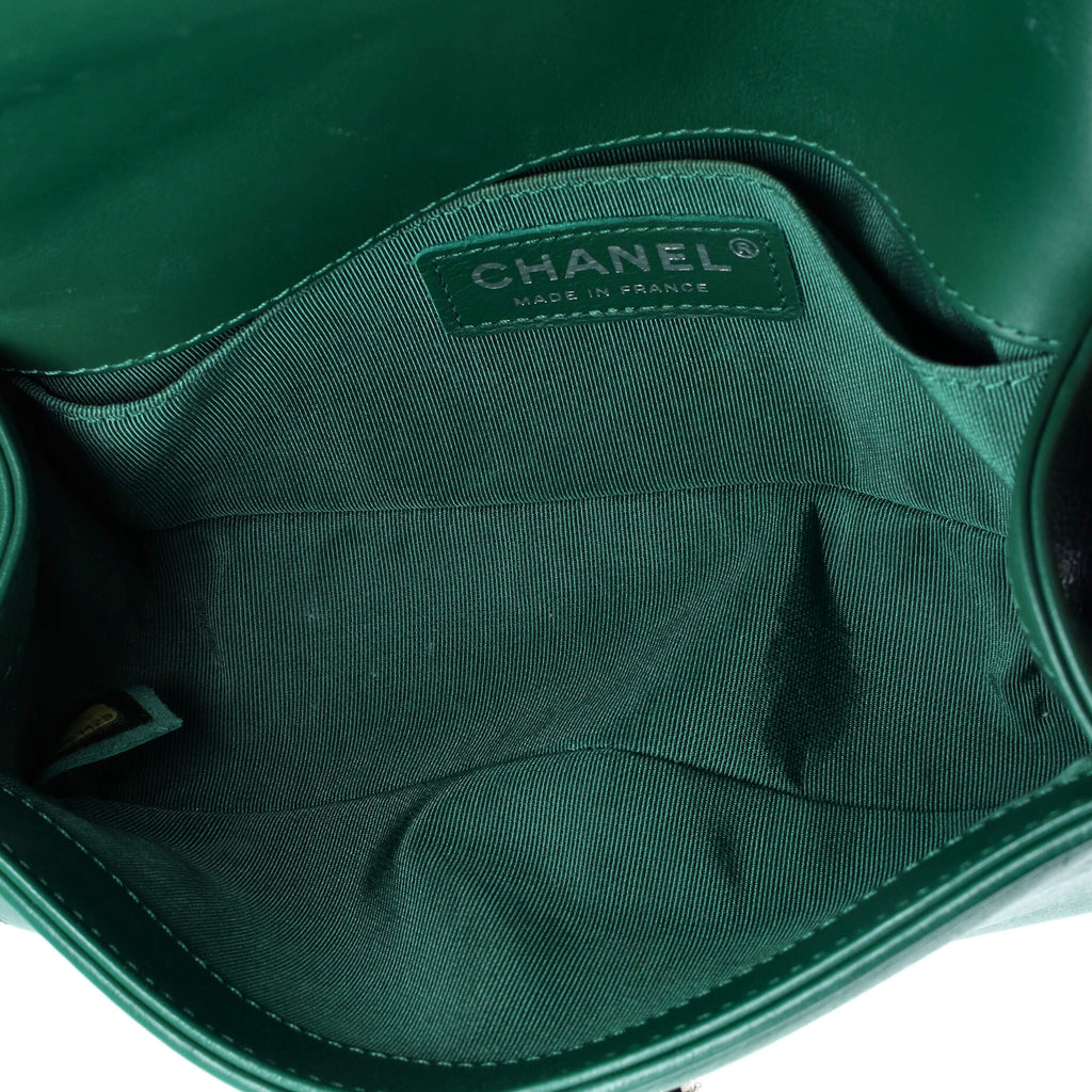 Chanel Boy Flap Bag Studded Chevron Calfskin with Tweed Small