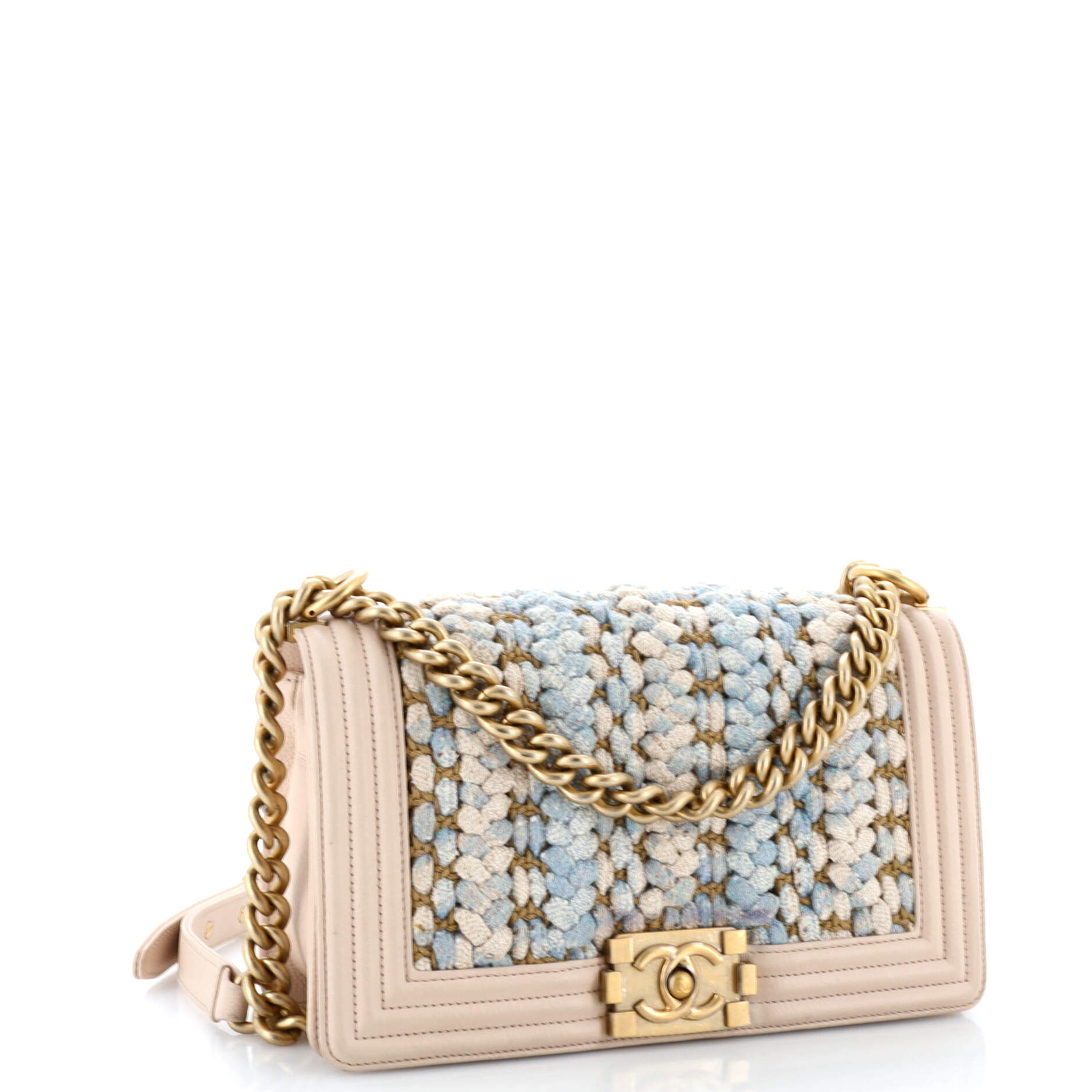 Chanel Boy Flap Bag Braided Tweed Old Medium