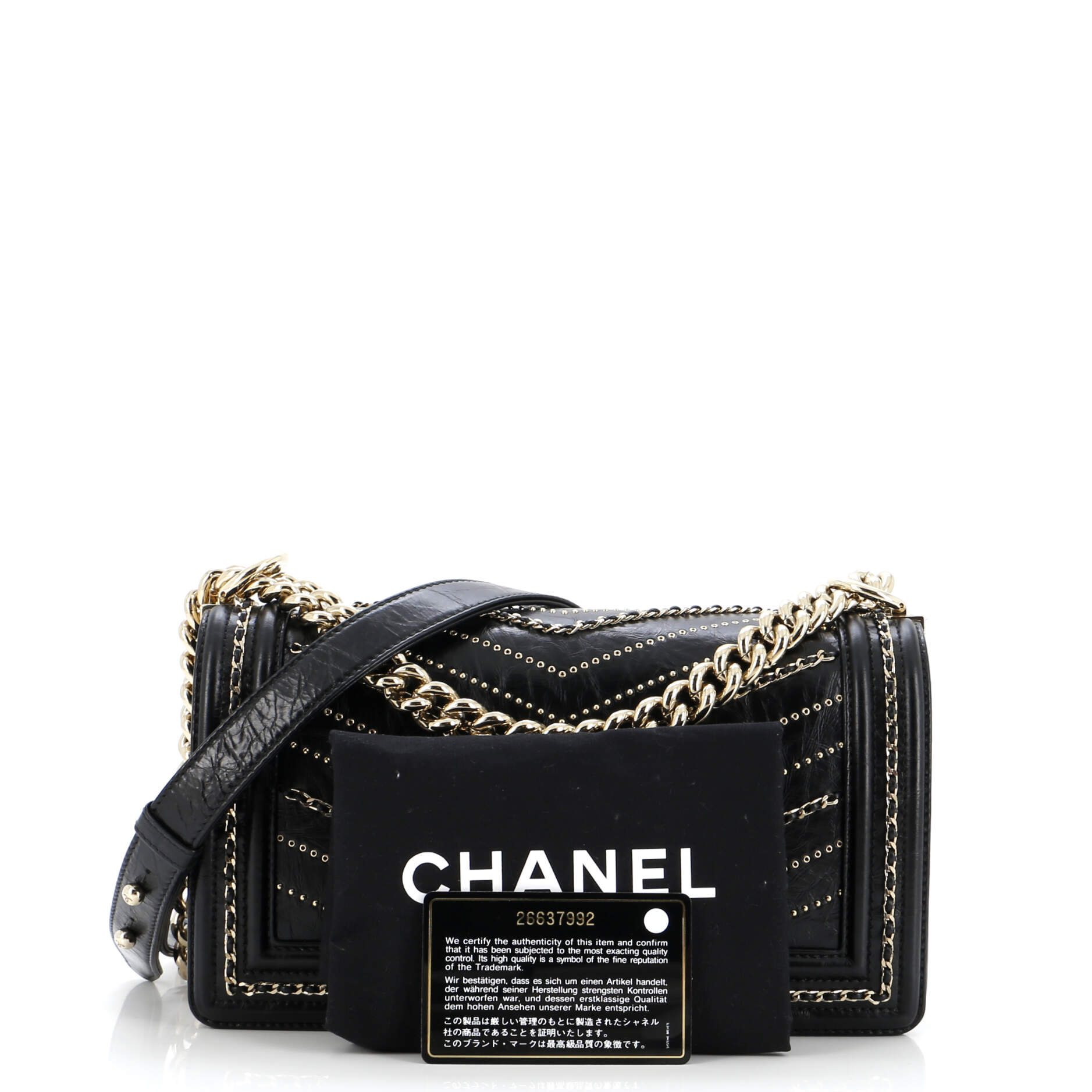 Chanel Boy Flap Bag Chevron Embellished Crumpled Calfskin Old Medium