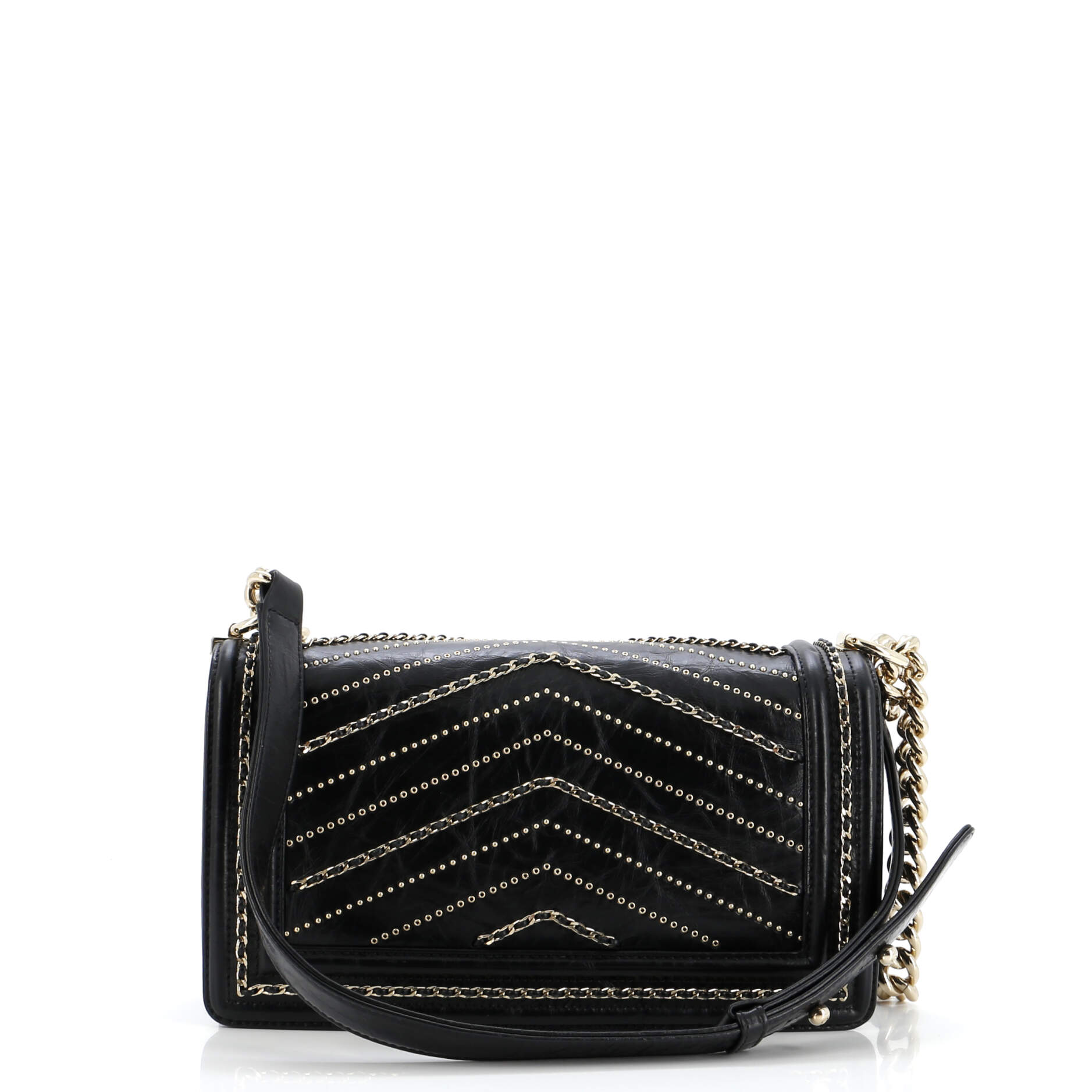Chanel Boy Flap Bag Chevron Embellished Crumpled Calfskin Old Medium