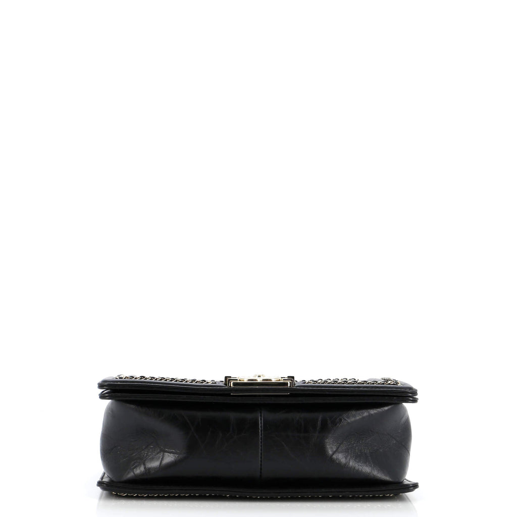 Chanel Boy Flap Bag Chevron Embellished Crumpled Calfskin Old Medium