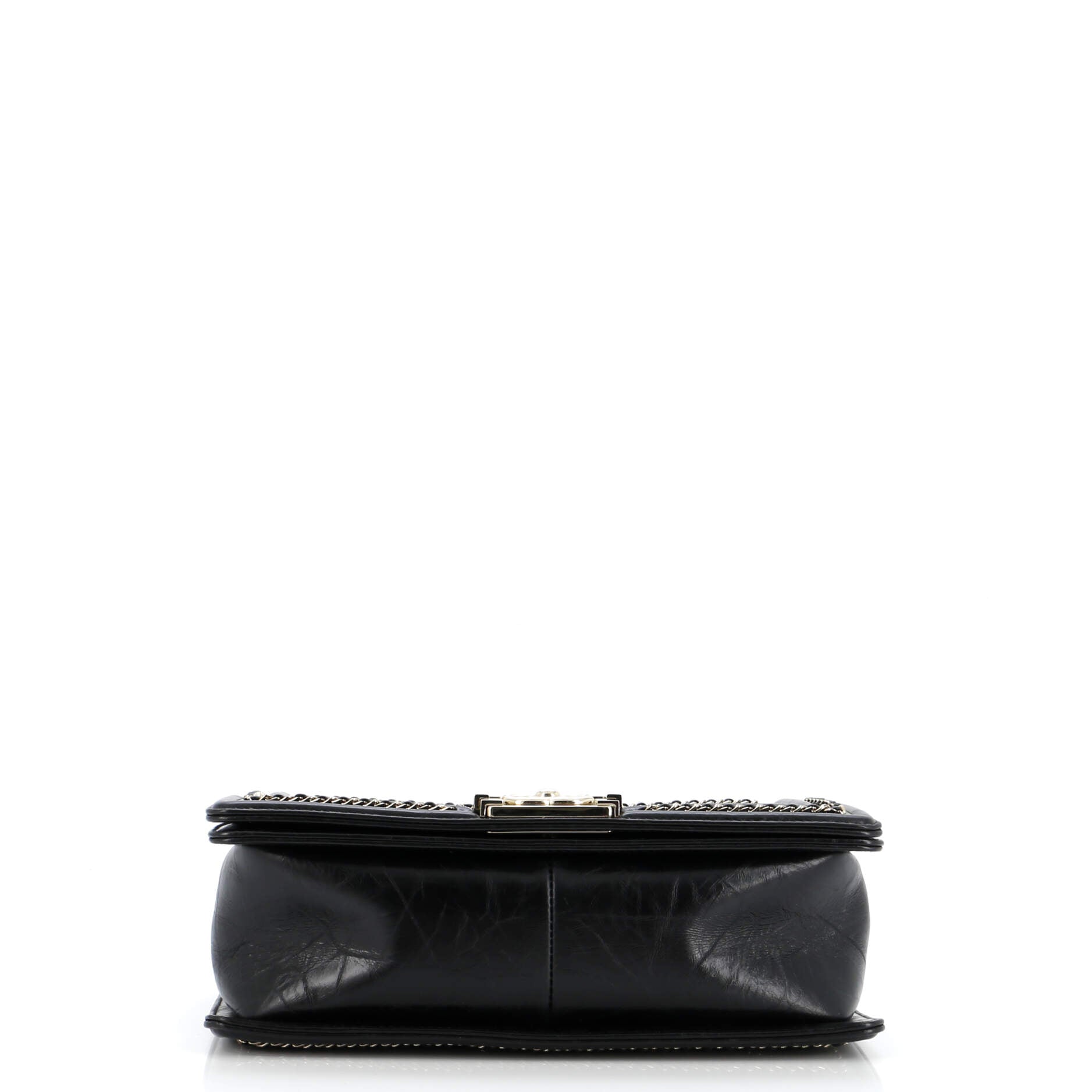 Chanel Boy Flap Bag Chevron Embellished Crumpled Calfskin Old Medium
