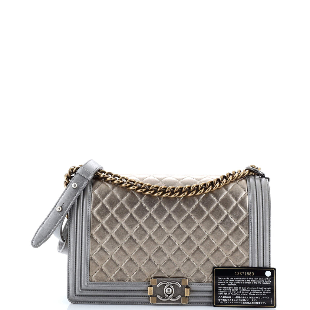 Chanel Bicolor Boy Flap Bag Quilted Metallic Calfskin New Medium