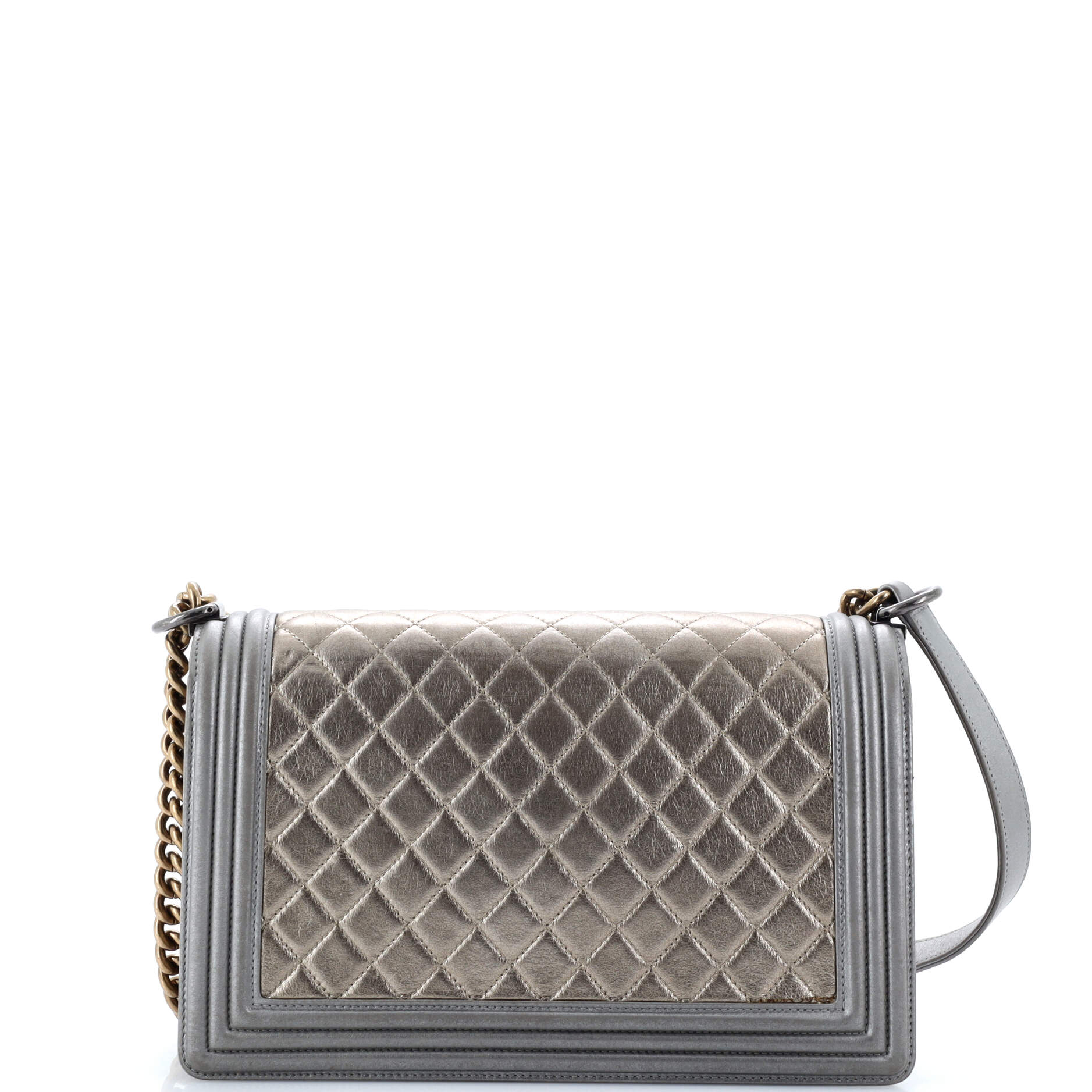 Chanel Bicolor Boy Flap Bag Quilted Metallic Calfskin New Medium