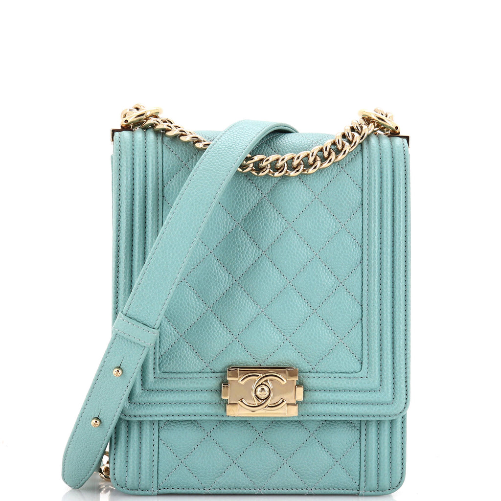 Chanel North South Boy Flap Bag Quilted Caviar Small