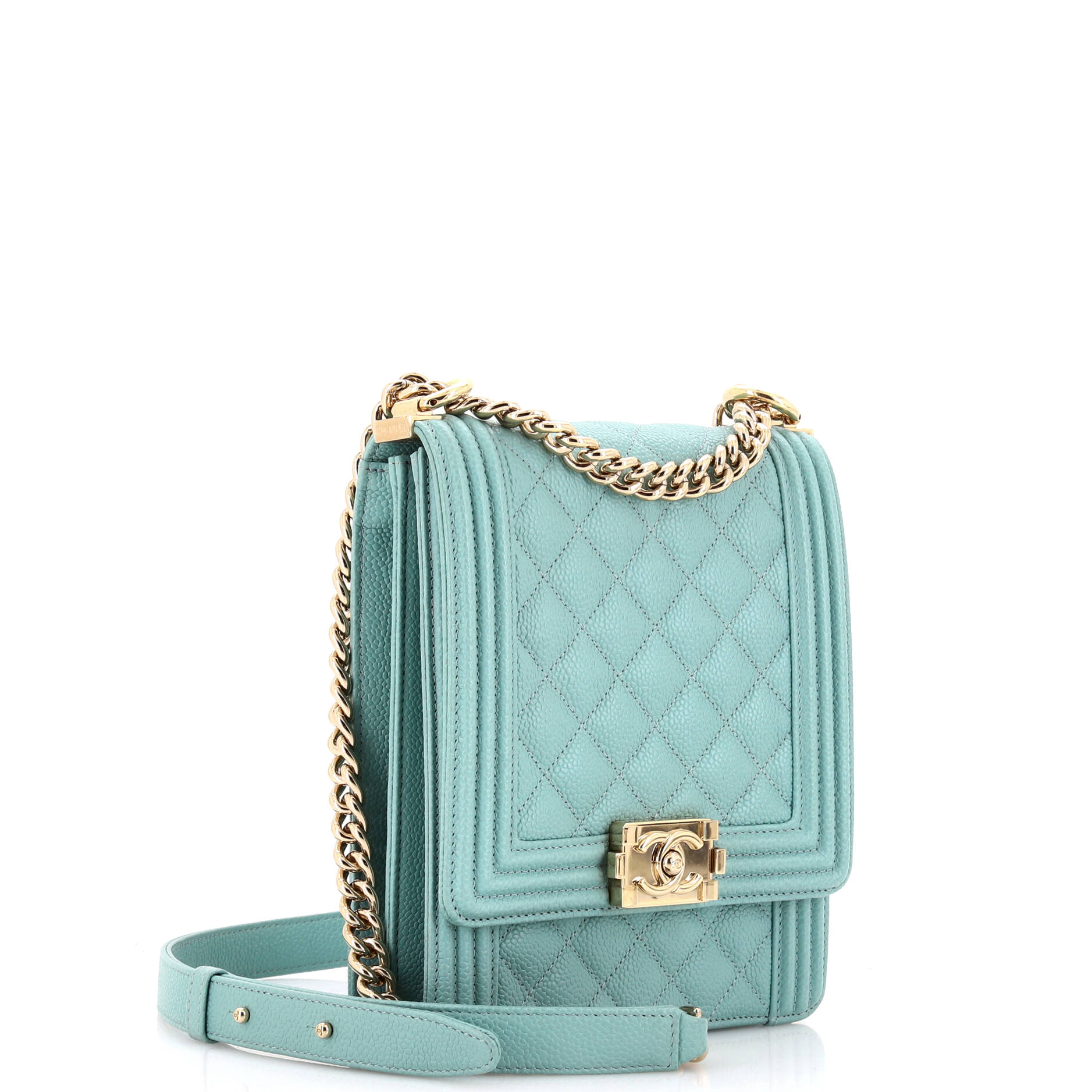 Chanel North South Boy Flap Bag Quilted Caviar Small