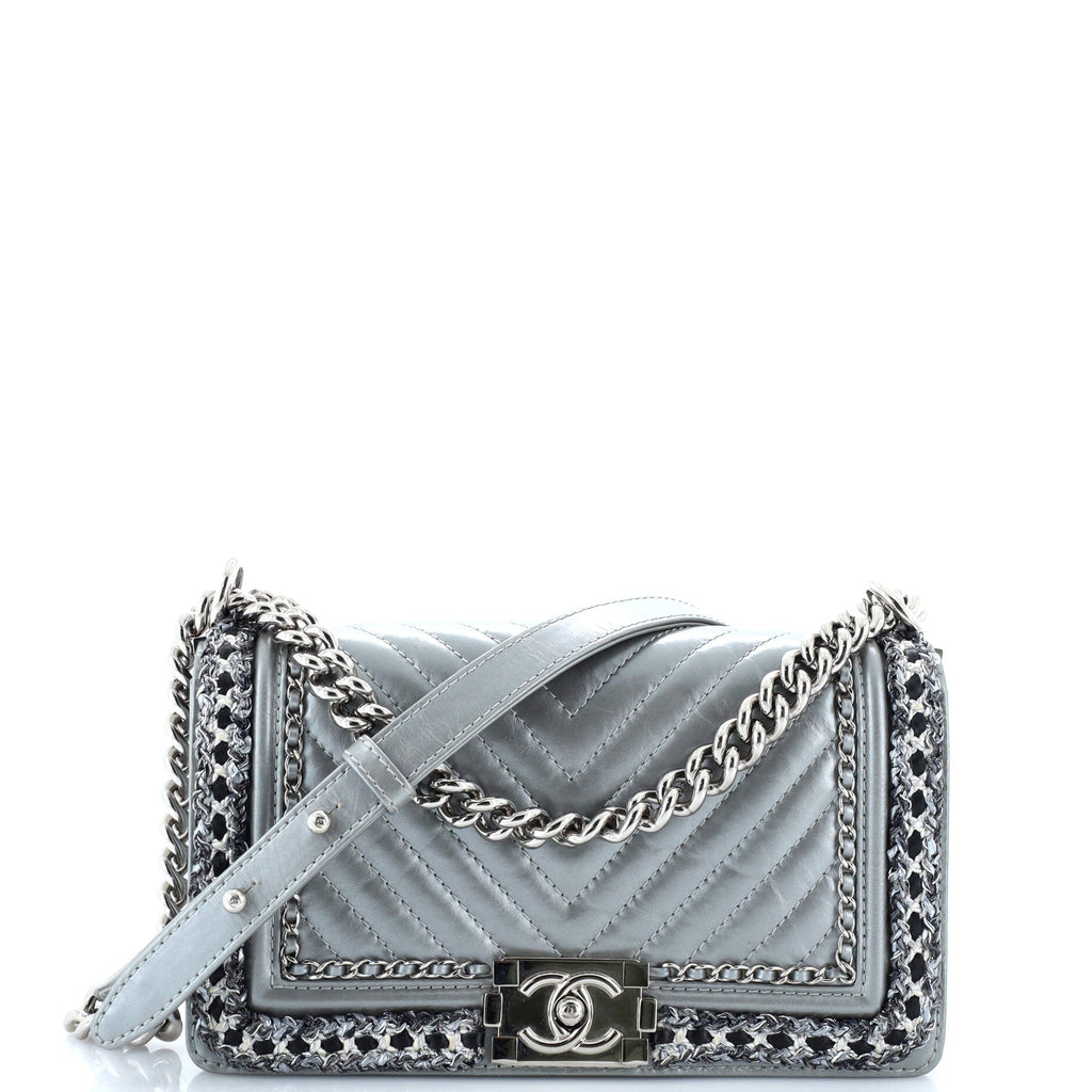 Chanel Jacket Boy Flap Bag Quilted Lambskin with Tweed Old Medium