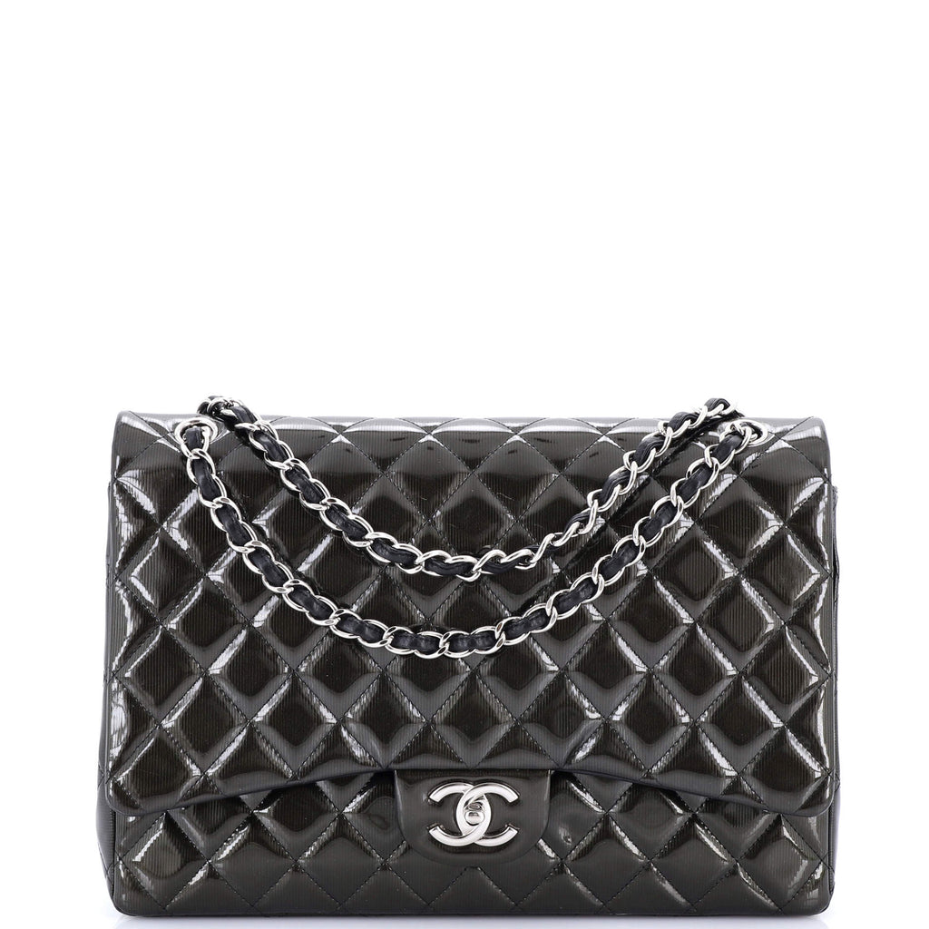 Chanel Classic Double Flap Bag Quilted Striated Metallic  Maxi